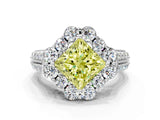White gold Fancy Yellow Princess  Halo Diamond Engagement Ring with Split Shank and Prong Setting_29