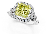 White gold Fancy Yellow Princess  Halo Diamond Engagement Ring with Vintage-Inspired Band and Four-Prong Setting_4