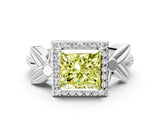 White gold Fancy Yellow Princess  Halo Diamond Floral Band with Four-Prong Setting_35