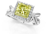 White gold Fancy Yellow Princess  Halo Diamond Floral Band with Four-Prong Setting_36