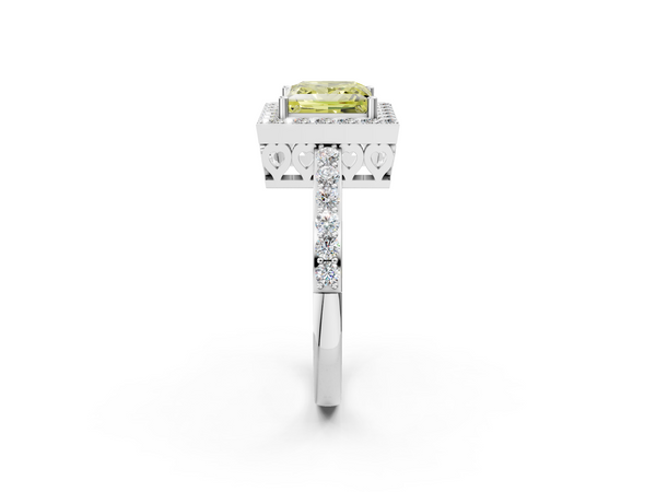 Platinum Fancy Yellow Princess  Halo Diamond Pavé Band Ring with Prong Setting