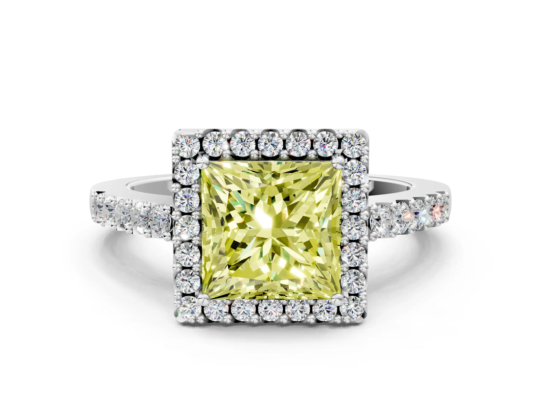 White gold Fancy Yellow Princess  Halo Diamond Pavé Solitaire Ring_33