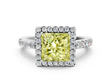 White gold Fancy Yellow Princess  Halo Diamond Pavé Solitaire Ring_33