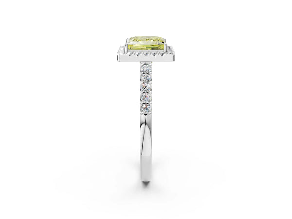 Platinum Fancy Yellow Princess  Halo Diamond Pavé Solitaire Ring
