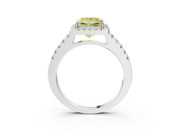 Platinum Fancy Yellow Princess  Halo Diamond Pavé Solitaire Ring