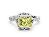 White gold Fancy Yellow Princess  Halo Diamond Pave Band Ring with Four-Prong Setting_15