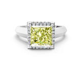 White gold Fancy Yellow Princess  Halo Diamond Ring with Cathedral Band and Four-Prong Setting_30