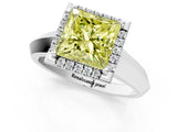 White gold Fancy Yellow Princess  Halo Diamond Ring with Cathedral Band and Four-Prong Setting_31