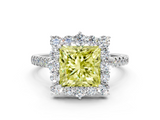 White gold Fancy Yellow Princess  Halo Diamond Ring with Pavé Band and Prong Setting_17