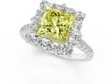 White gold Fancy Yellow Princess  Halo Diamond Ring with Pavé Band and Prong Setting_18