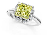 White gold Fancy Yellow Princess  Halo Diamond Ring with Round Cluster Setting, Solitaire Band, and Four-Prong Setting_30