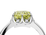 White gold Fancy Yellow Princess  Halo Diamond Ring with Round Cluster Setting, Solitaire Band, and Four-Prong Setting_33
