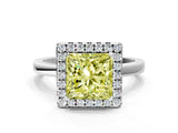 White gold Fancy Yellow Princess  Halo Diamond Solitaire with Pavé Band and Four-Prong Setting_29