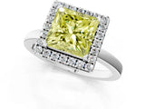 White gold Fancy Yellow Princess  Halo Diamond Solitaire with Pavé Band and Four-Prong Setting_30
