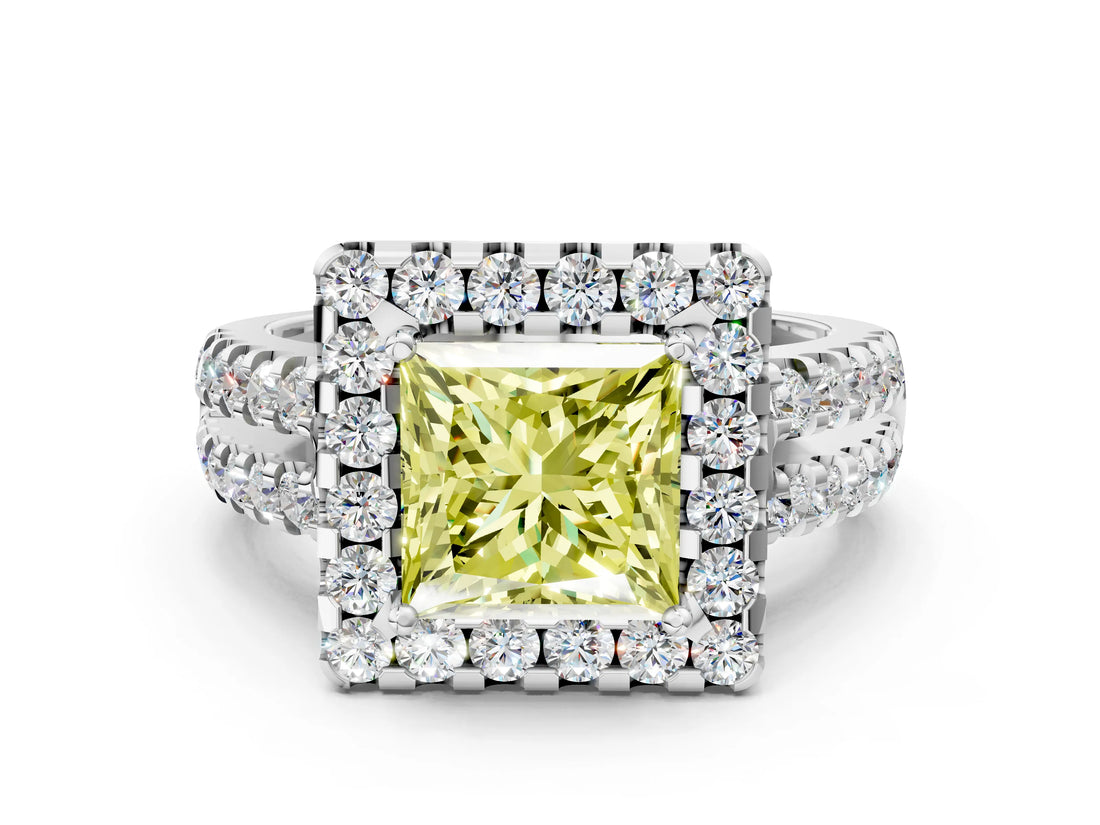 White gold Fancy Yellow Princess  Halo Diamond Split Shank Engagement Ring with Prong Setting_39