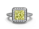 White gold Fancy Yellow Princess  Halo Diamond Split Shank Ring with Milgrain Detail_28