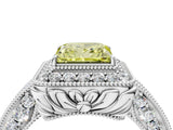 White gold Fancy Yellow Princess  Halo Diamond Split Shank Ring with Milgrain Detail_32