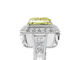 White gold Fancy Yellow Princess  Halo Diamond Split Shank Ring with Milgrain Detail_34