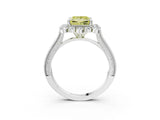 White gold Fancy Yellow Princess  Halo Milgrain Pave Diamond Ring with Four-Prong Setting 3