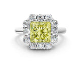 White gold Fancy Yellow Princess  Halo Milgrain Solitaire with Bezel Set Side Stones and Pave Band_32
