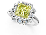 White gold Fancy Yellow Princess  Halo Milgrain Solitaire with Bezel Set Side Stones and Pave Band_33