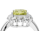 White gold Fancy Yellow Princess  Halo Milgrain Solitaire with Bezel Set Side Stones and Pave Band_36