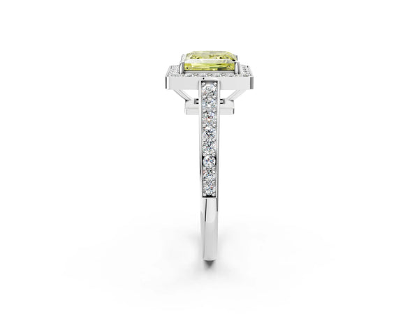 Platinum Fancy Yellow Princess  Halo Pavé Diamond Engagement Ring with Bezel Setting