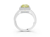 White gold Fancy Yellow Princess  Halo Pave Band Solitaire Ring with Prong Setting_20