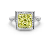 White gold Fancy Yellow Princess  Halo Pave Band Solitaire Ring with Prong Setting_29
