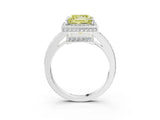 White gold Fancy Yellow Princess  Halo Pave Band Solitaire Ring with Prong Setting_32