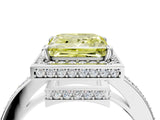 White gold Fancy Yellow Princess  Halo Pave Band Solitaire Ring with Prong Setting_33