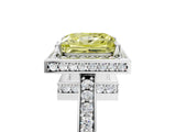 White gold Fancy Yellow Princess  Halo Pave Band Solitaire Ring with Prong Setting_34