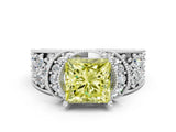 White gold Fancy Yellow Princess  Halo Pave Diamond Engagement Ring with Milgrain Detailing_29