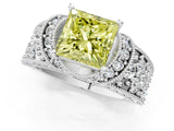 White gold Fancy Yellow Princess  Halo Pave Diamond Engagement Ring with Milgrain Detailing_30