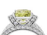 White gold Fancy Yellow Princess  Halo Pave Diamond Engagement Ring with Milgrain Detailing_33