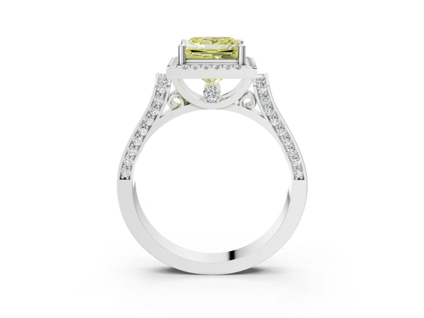 Platinum Fancy Yellow Princess  Halo Pave Split Shank Prong Setting Ring