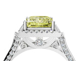 White gold Fancy Yellow Princess  Halo Pave Split Shank Prong Setting Ring_61