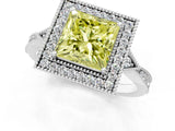 White gold Fancy Yellow Princess  Halo Round Diamond Milgrain Pave Engagement Ring_4