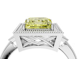 White gold Fancy Yellow Princess  Halo Round Diamond Milgrain Pave Engagement Ring_7