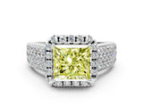 White gold Fancy Yellow Princess  Halo Round Diamond Pave Band with Prong Setting 1