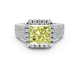White gold Fancy Yellow Princess  Halo Round Diamond Pave Band with Prong Setting_24