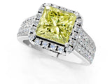 White gold Fancy Yellow Princess  Halo Round Diamond Pave Band with Prong Setting_25