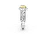 White gold Fancy Yellow Princess  Halo Round Diamond Pave Band with Prong Setting_26