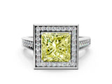 White gold Fancy Yellow Princess  Halo Solitaire Diamond Ring with Pave Band and Bezel Setting_29
