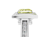White gold Fancy Yellow Princess  Halo Solitaire Diamond Ring with Pave Band and Bezel Setting_34