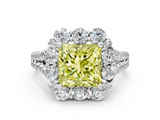 White gold Fancy Yellow Princess  Halo Split Shank Diamond Engagement Ring with Pave Band and Four-Prong Setting