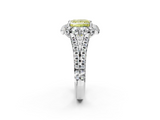White gold Fancy Yellow Princess  Halo Split Shank Diamond Engagement Ring with Pave Band and Four-Prong Setting_2