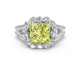 White gold Fancy Yellow Princess  Halo Split Shank Diamond Engagement Ring with Prong Setting