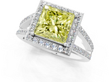 White gold Fancy Yellow Princess  Halo Split Shank Diamond Ring with Four-Prong Setting_1
