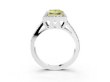 White gold Fancy Yellow Princess  Halo Split Shank Diamond Ring with Four-Prong Setting_3